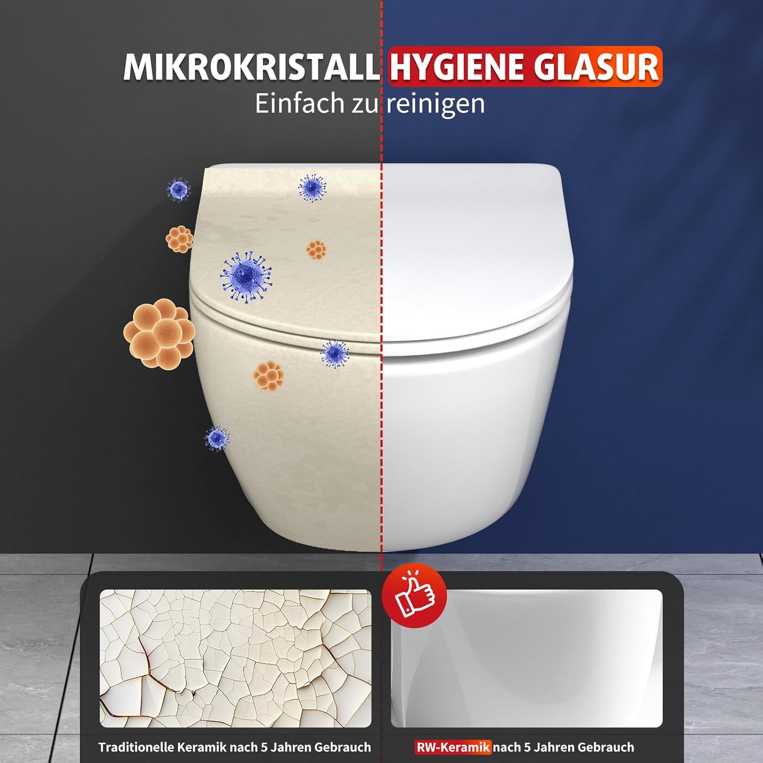 Hanging Toilet Rimless Toilet - Strong Flush Toilet Bowl Including Toilet Seat Soft