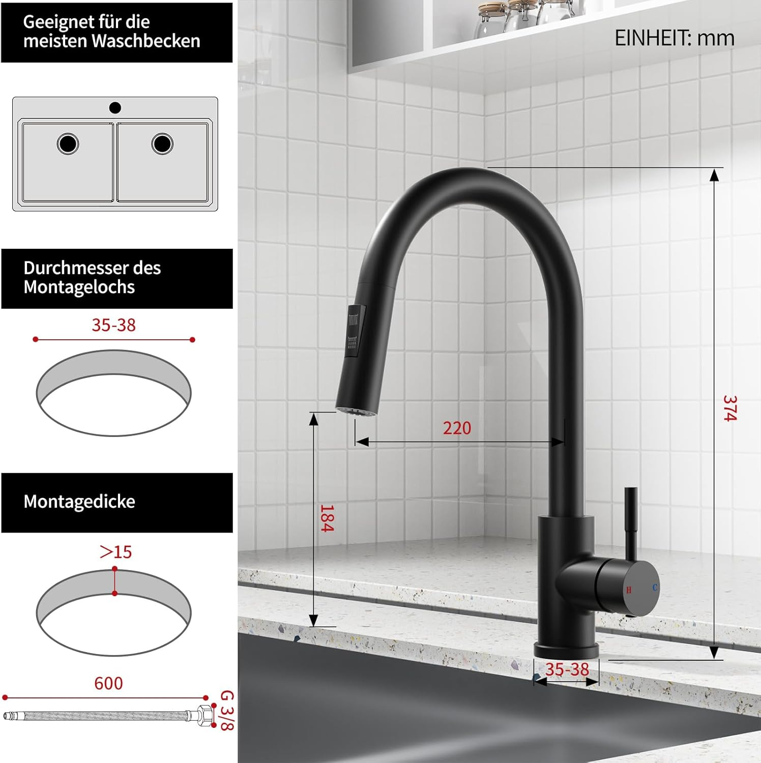 Pull-Out Sprayer Kitchen Faucet, Stainless Steel, Easy Install