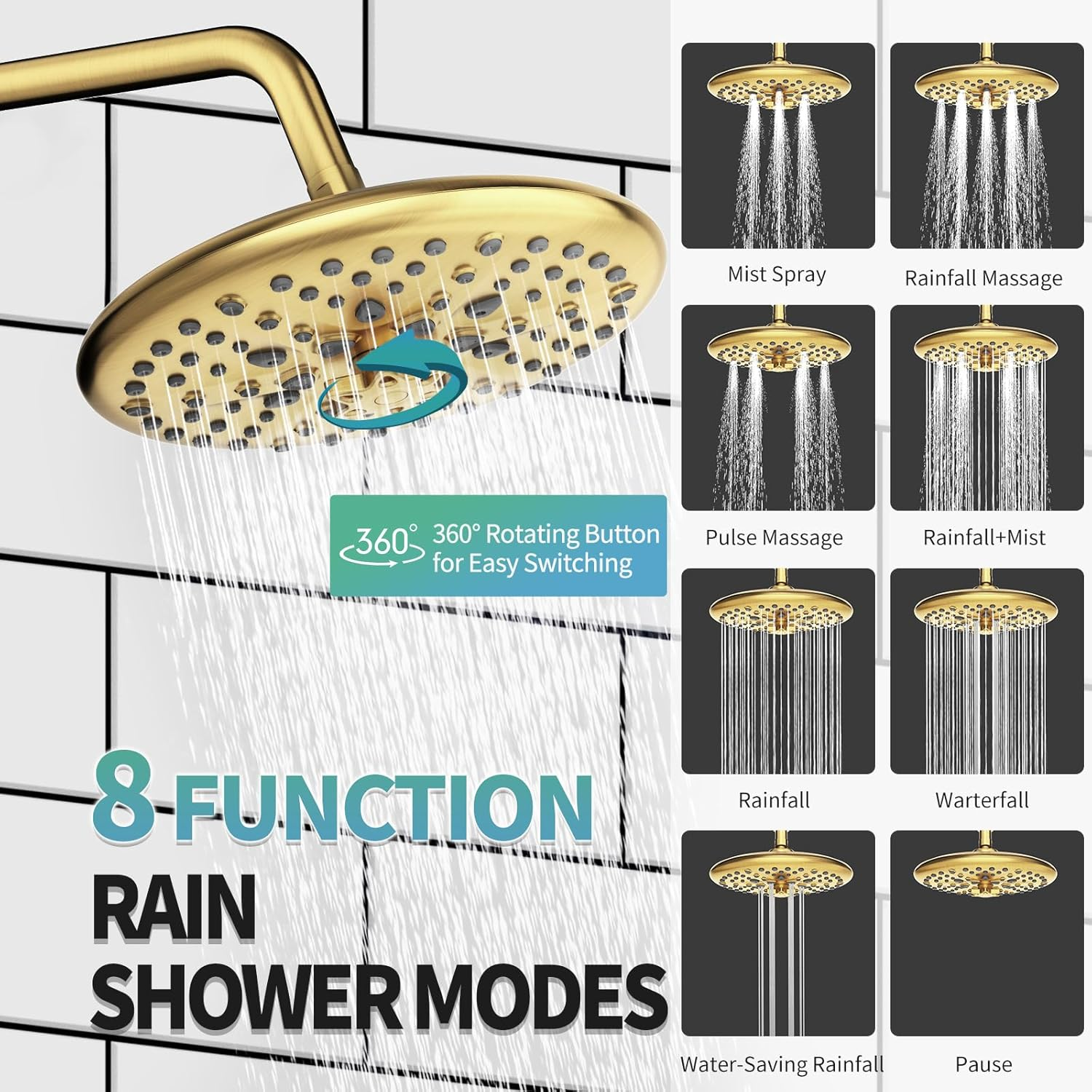 Black Shower System - 10 Inches Rain Shower Head Faucet- 6 Setting Handheld Shower Head Set- Valve Included - Matte Black