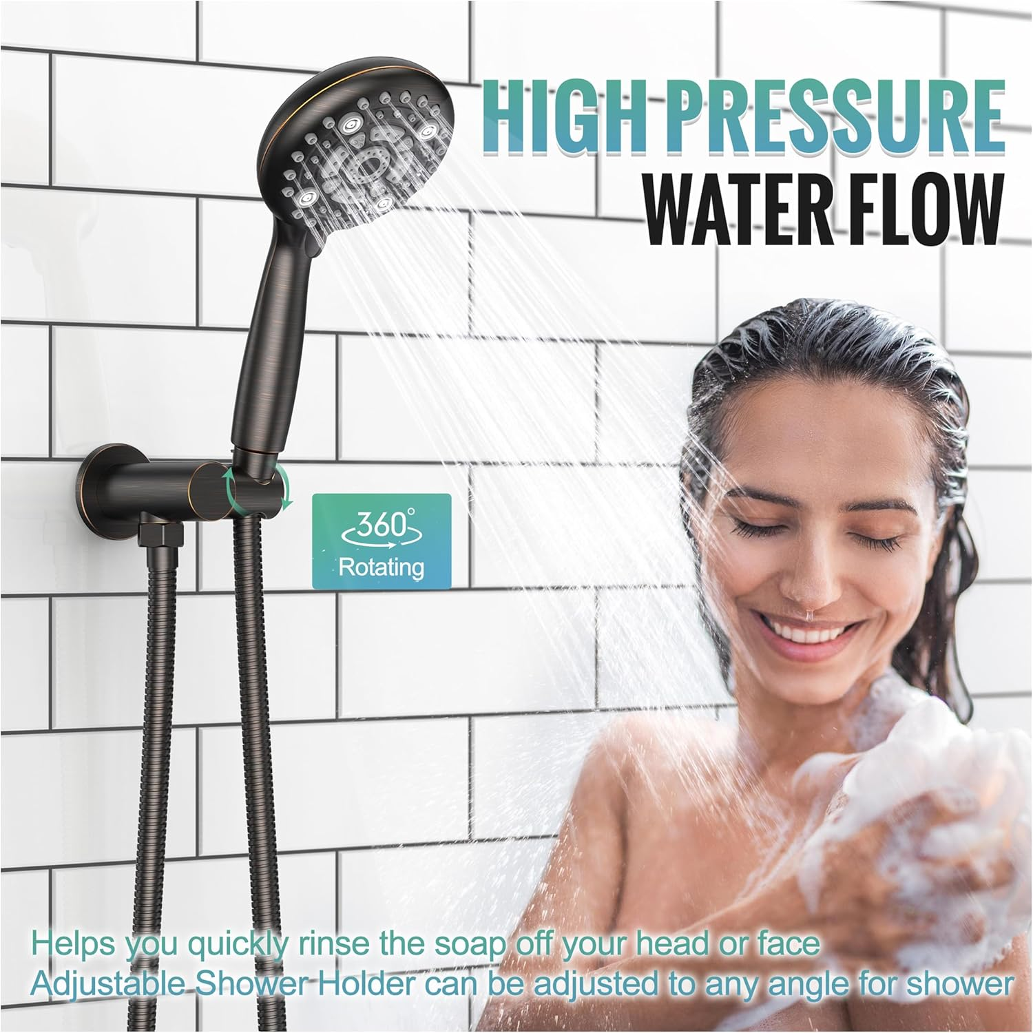 Black Shower System - 10 Inches Rain Shower Head Faucet- 6 Setting Handheld Shower Head Set- Valve Included - Matte Black