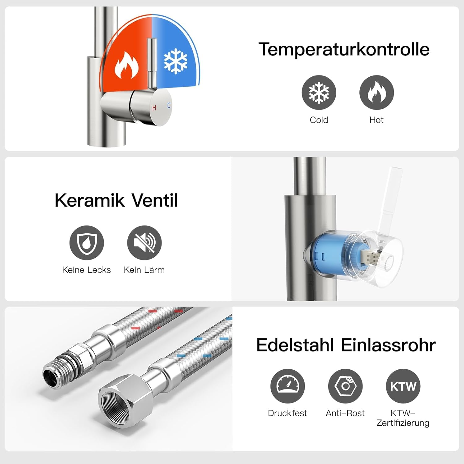 Pull-Out Sprayer Kitchen Faucet, Stainless Steel, Easy Install