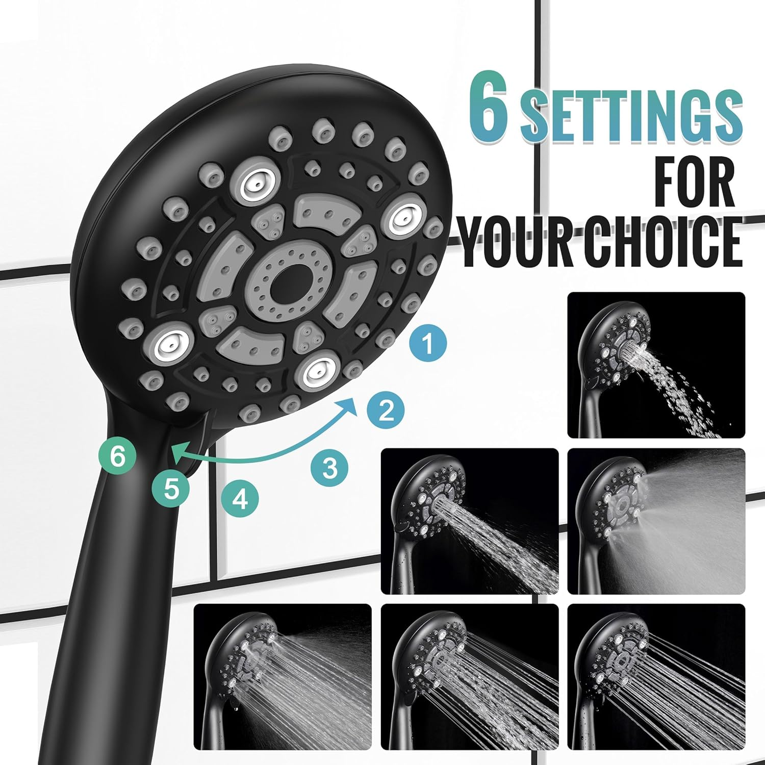 Black Shower System - 10 Inches Rain Shower Head Faucet- 6 Setting Handheld Shower Head Set- Valve Included - Matte Black