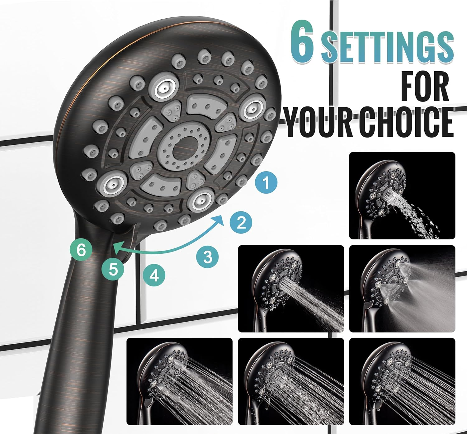 Black Shower System - 10 Inches Rain Shower Head Faucet- 6 Setting Handheld Shower Head Set- Valve Included - Matte Black