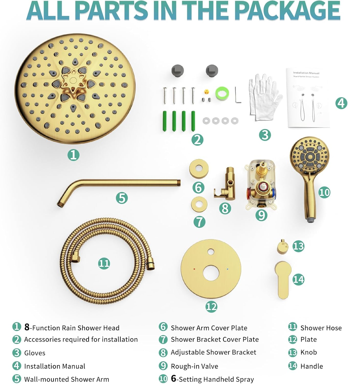 Black Shower System - 10 Inches Rain Shower Head Faucet- 6 Setting Handheld Shower Head Set- Valve Included - Matte Black