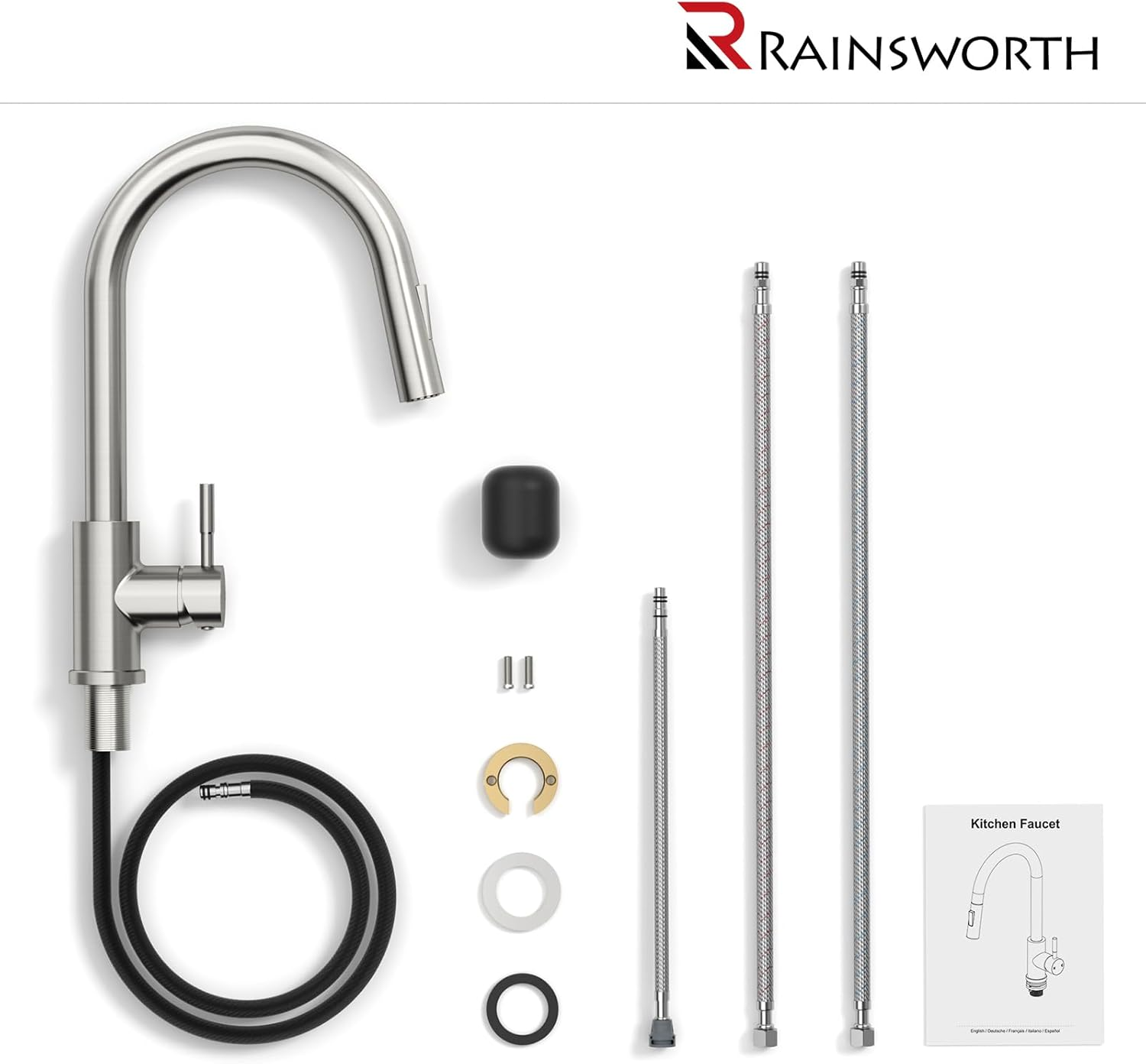 Pull-Out Sprayer Kitchen Faucet, Stainless Steel, Easy Install