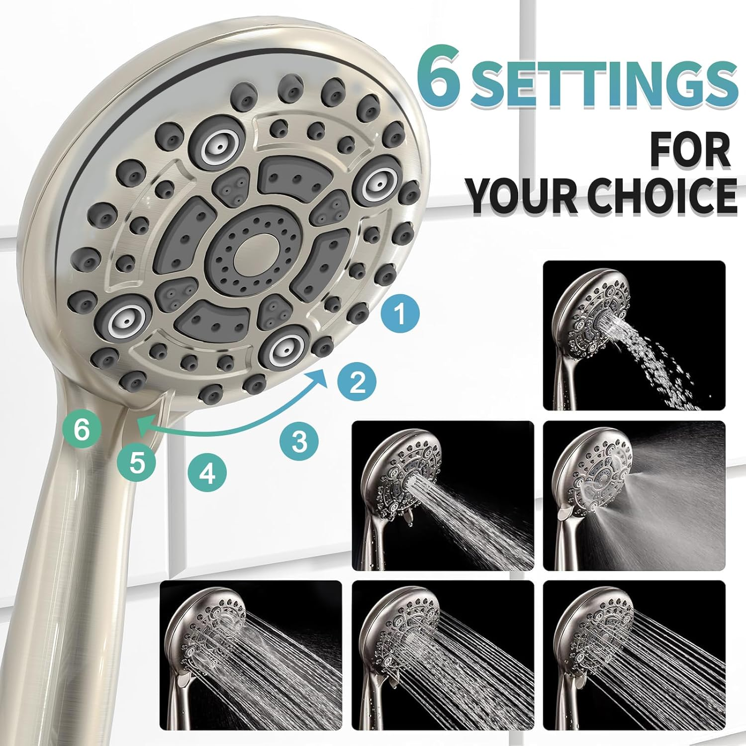 Black Shower System - 10 Inches Rain Shower Head Faucet- 6 Setting Handheld Shower Head Set- Valve Included - Matte Black
