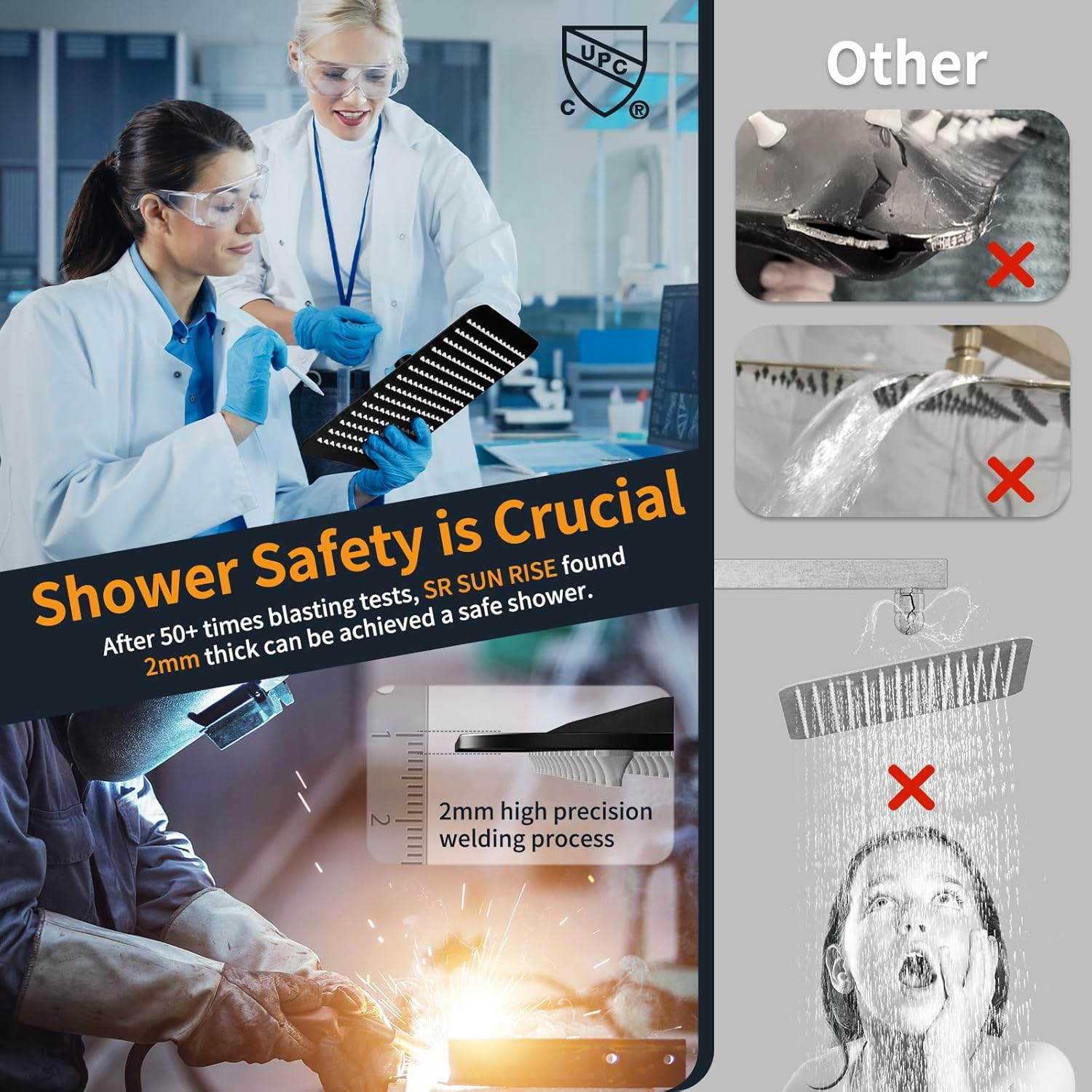 SR SUN RISE 10-Inch Square Rain Shower Faucet Set with Handheld Spray