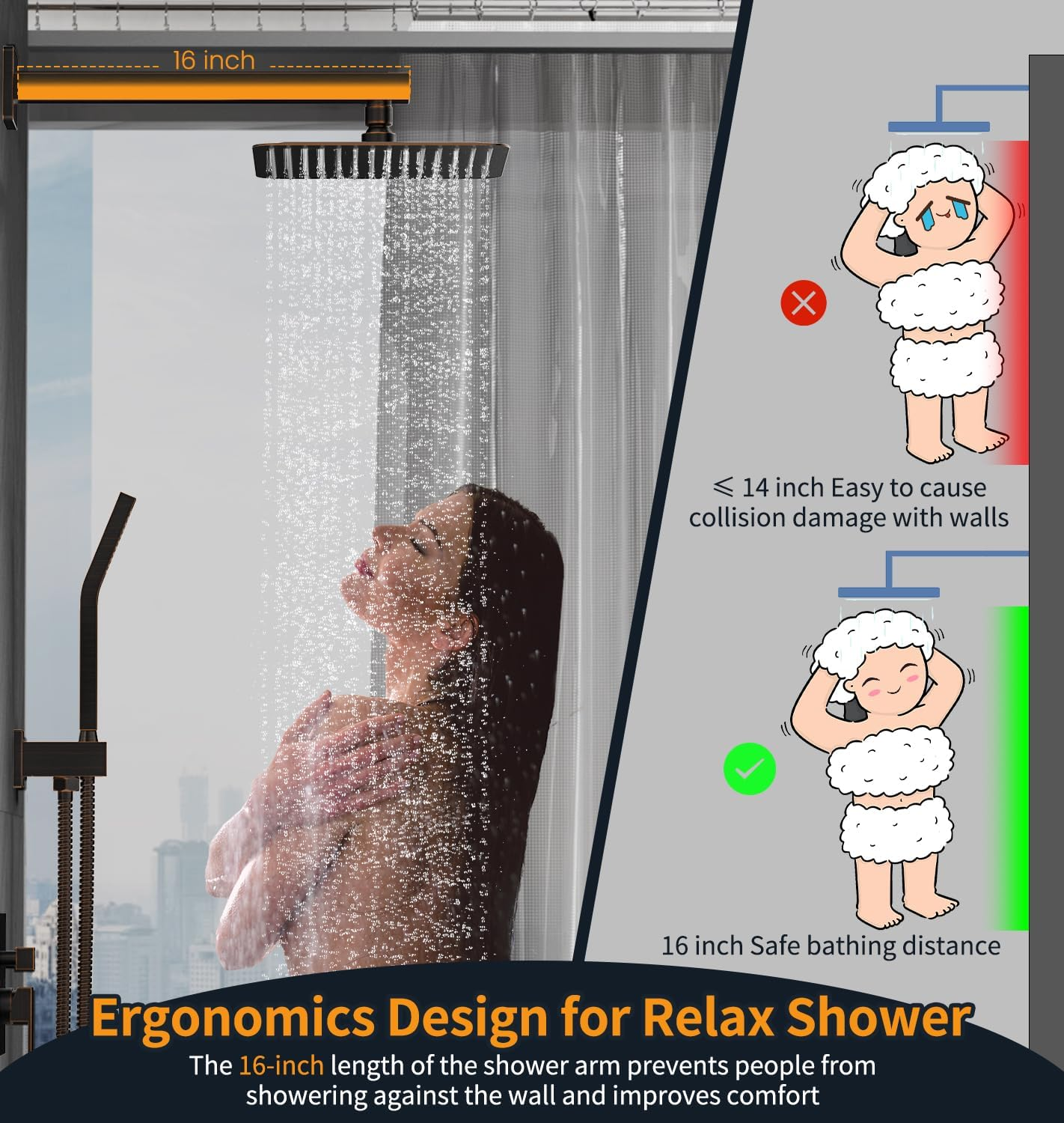 SR SUN RISE 10-Inch Square Rain Shower Faucet Set with Handheld Spray