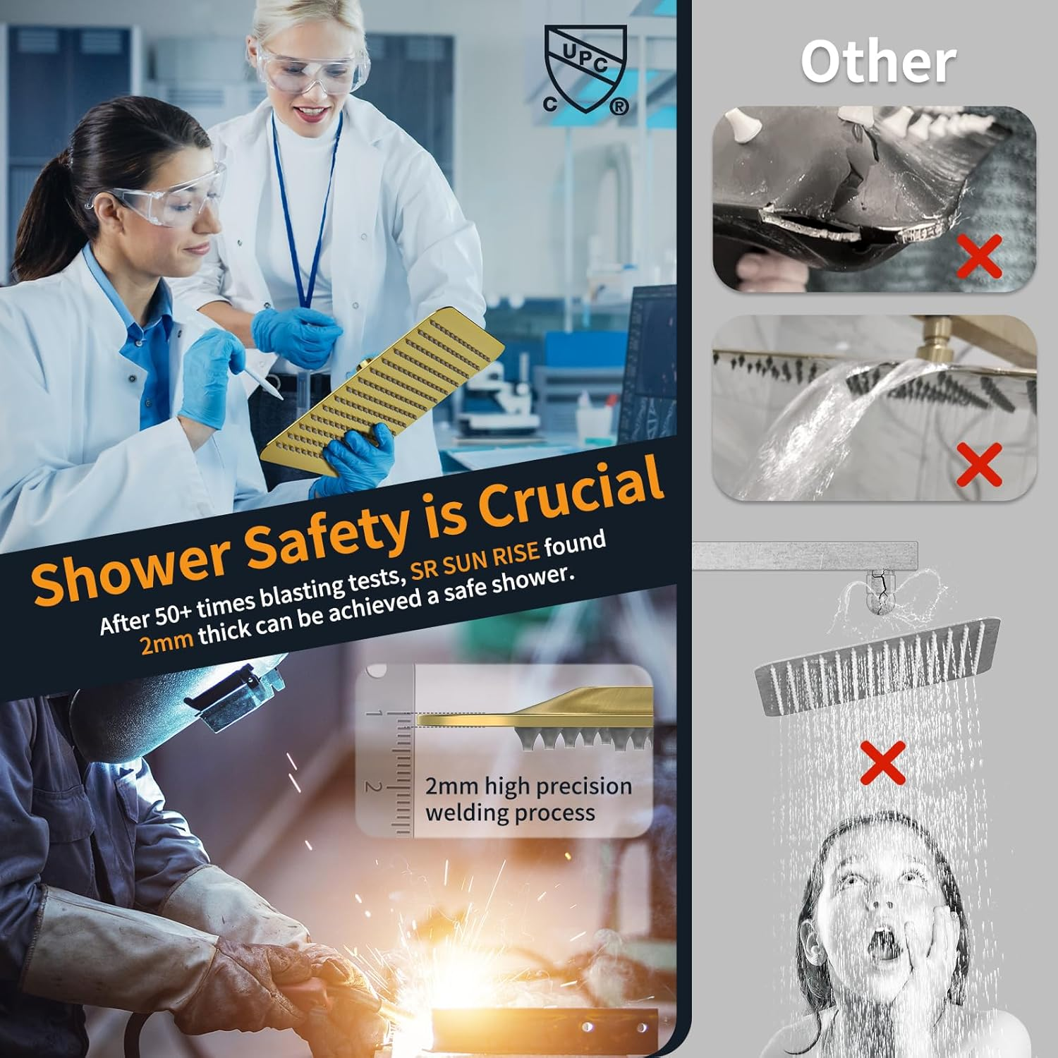 SR SUN RISE 10-Inch Square Rain Shower Faucet Set with Handheld Spray