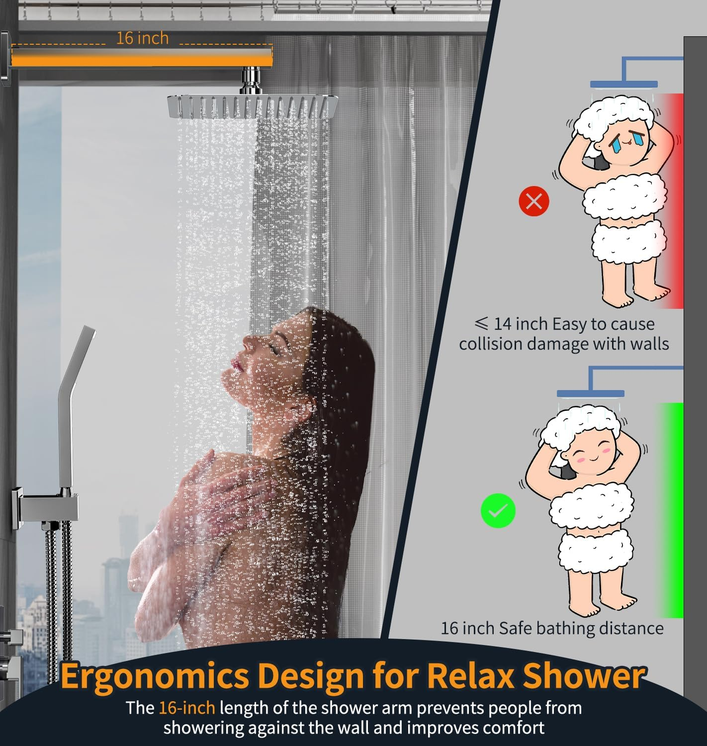 SR SUN RISE 10-Inch Square Rain Shower Faucet Set with Handheld Spray