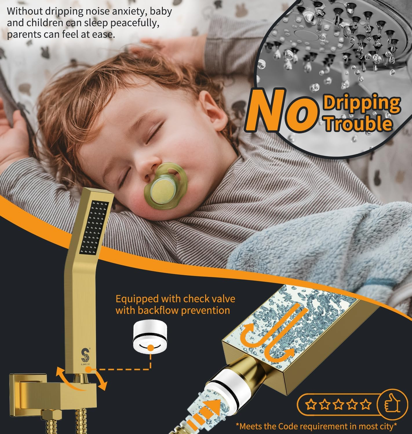 SR SUN RISE 10-Inch Square Rain Shower Faucet Set with Handheld Spray