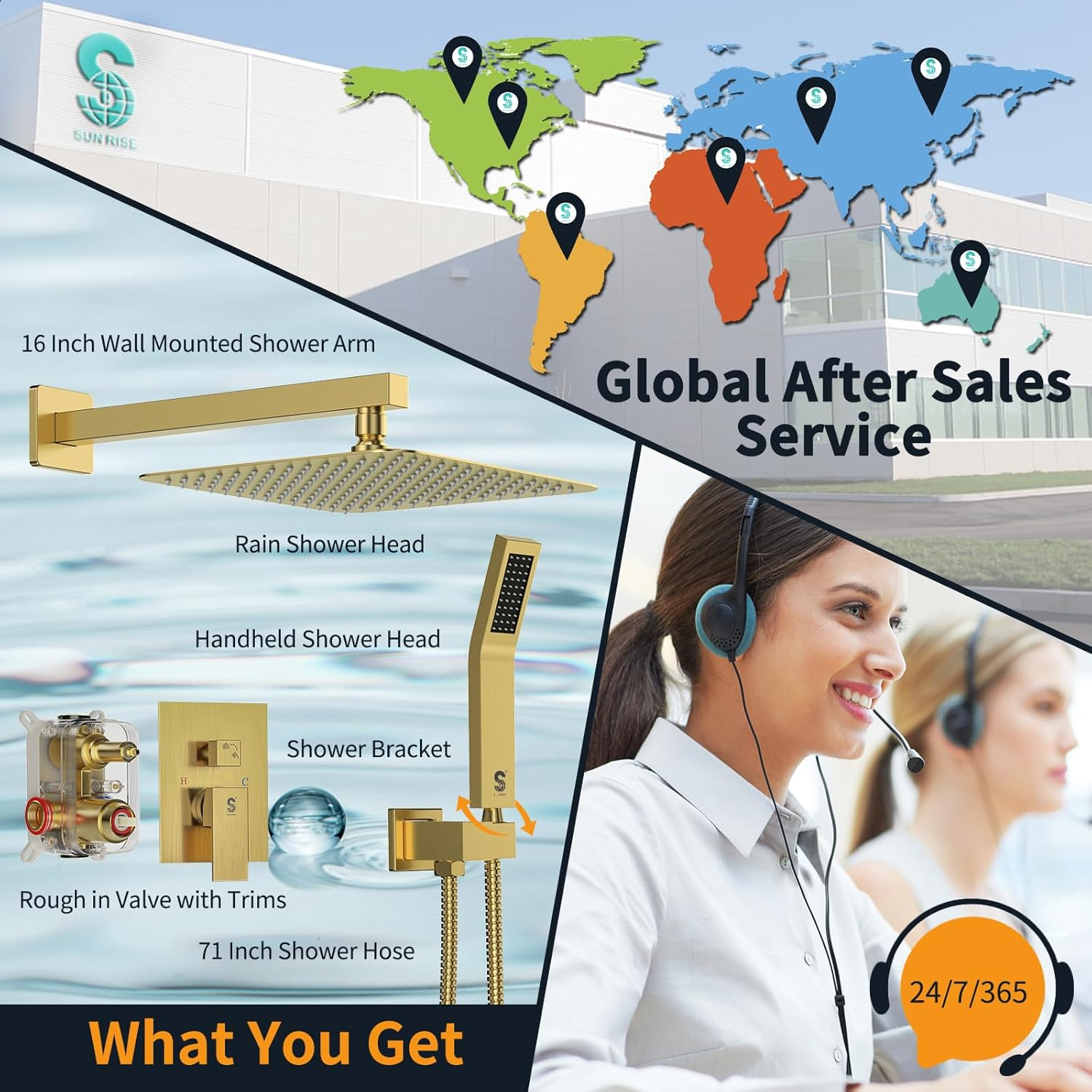 SR SUN RISE 10-Inch Square Rain Shower Faucet Set with Handheld Spray