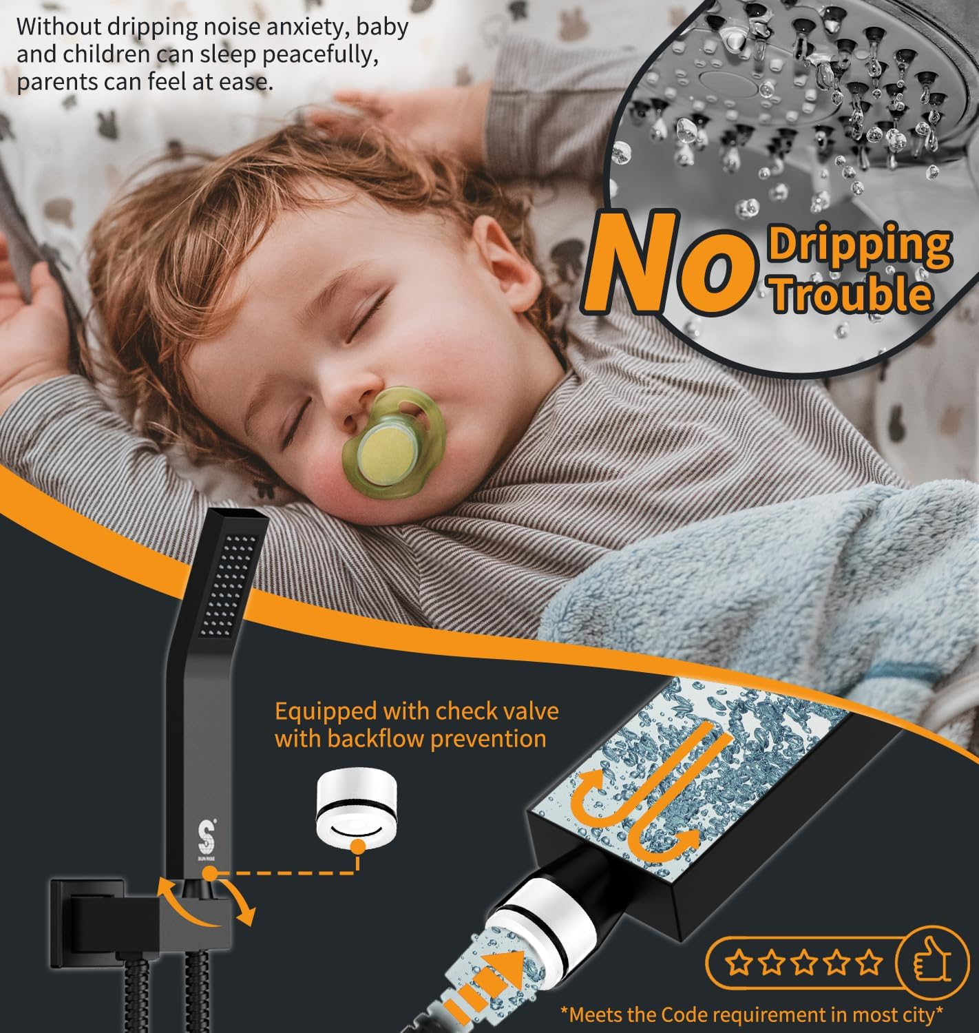 SR SUN RISE 10-Inch Square Rain Shower Faucet Set with Handheld Spray