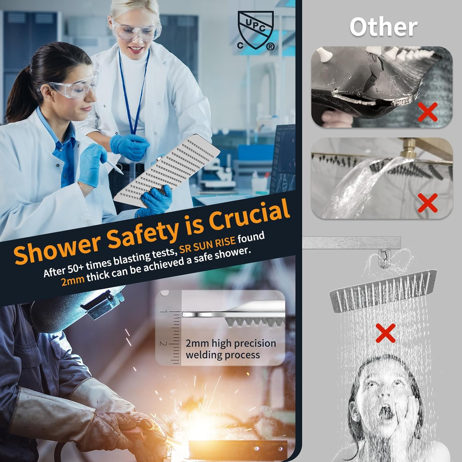 SR SUN RISE 10-Inch Square Rain Shower Faucet Set with Handheld Spray