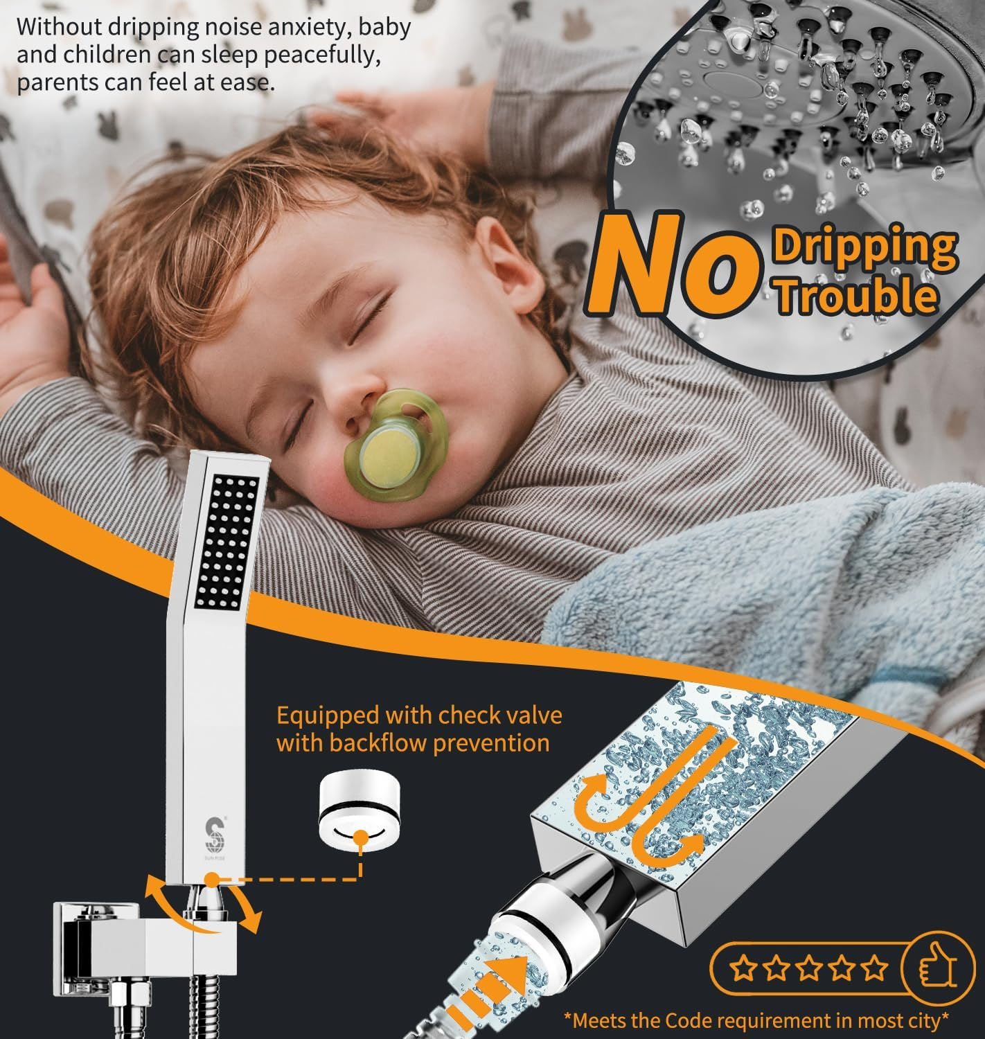 SR SUN RISE 10-Inch Square Rain Shower Faucet Set with Handheld Spray