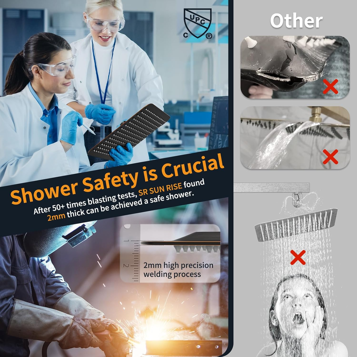 SR SUN RISE 10-Inch Square Rain Shower Faucet Set with Handheld Spray