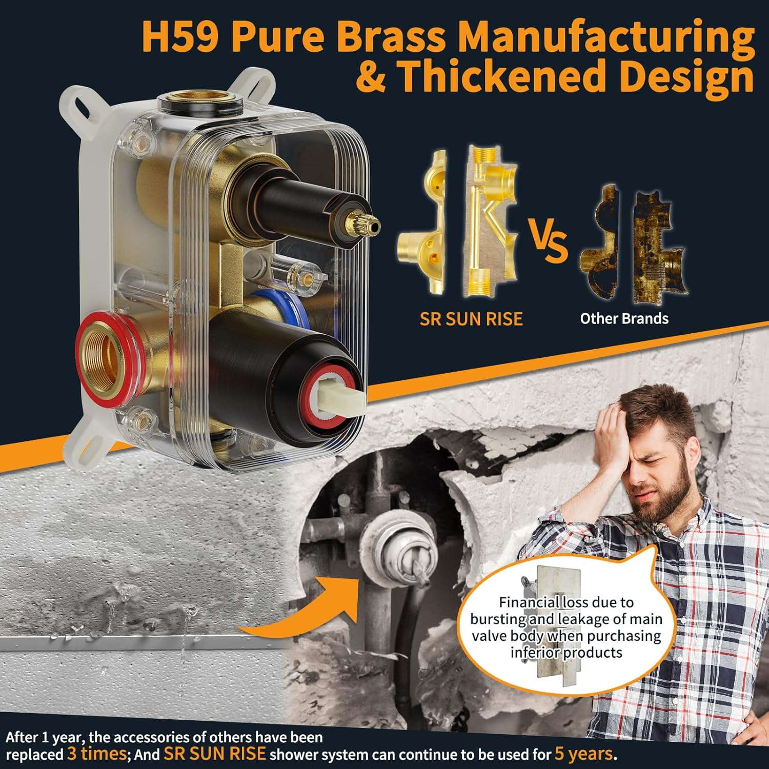 SR SUN RISE 10-Inch Square Rain Shower Faucet Set with Handheld Spray