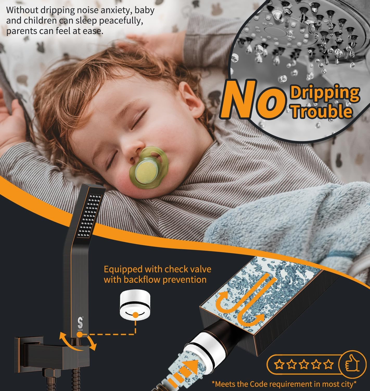 SR SUN RISE 10-Inch Square Rain Shower Faucet Set with Handheld Spray