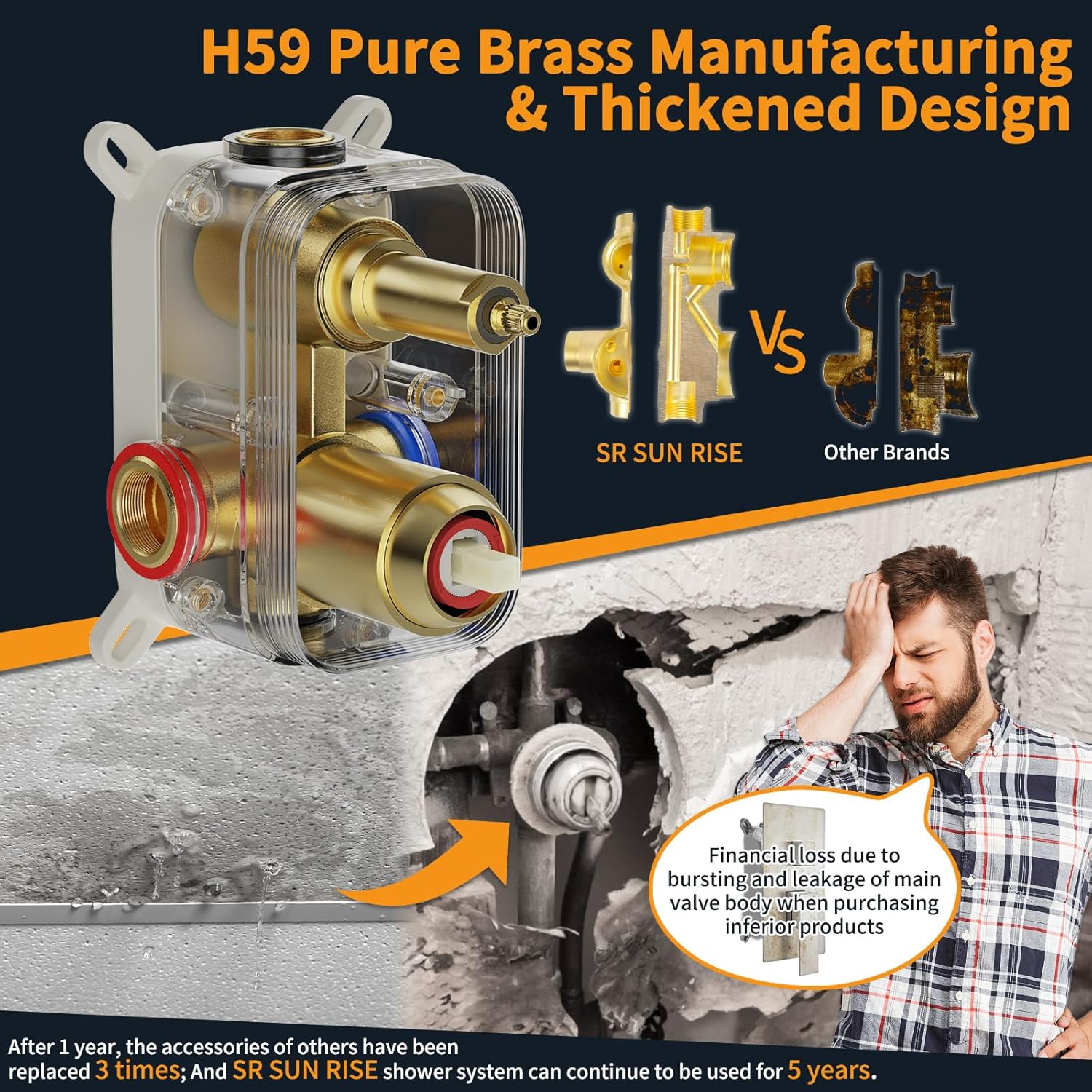 SR SUN RISE 10-Inch Square Rain Shower Faucet Set with Handheld Spray