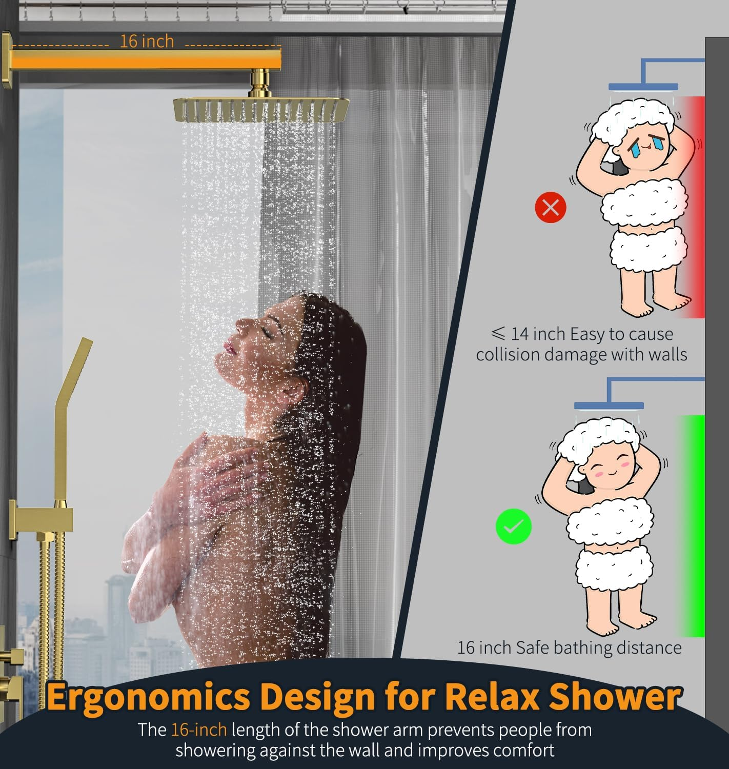 SR SUN RISE 10-Inch Square Rain Shower Faucet Set with Handheld Spray