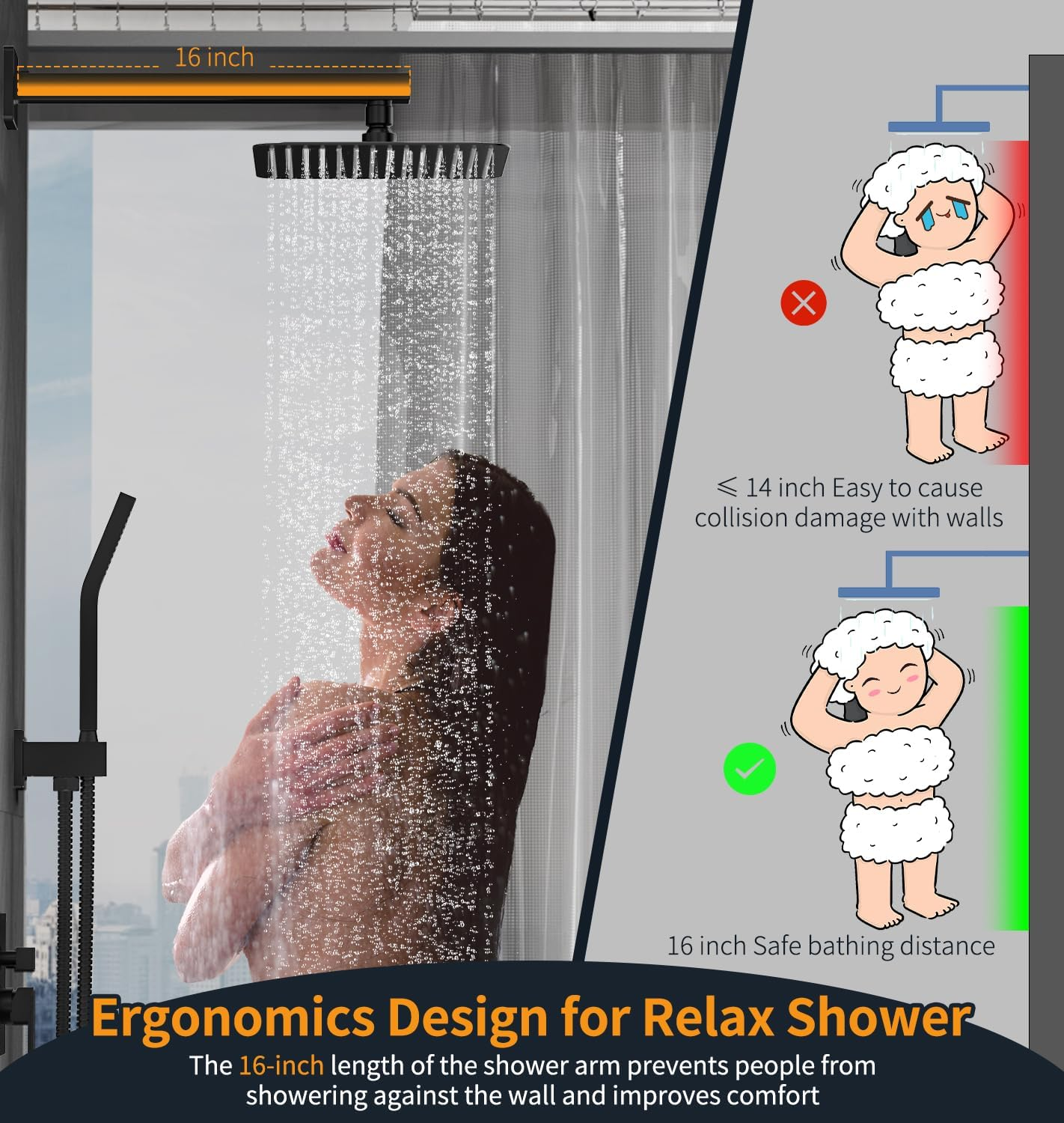 SR SUN RISE 10-Inch Square Rain Shower Faucet Set with Handheld Spray