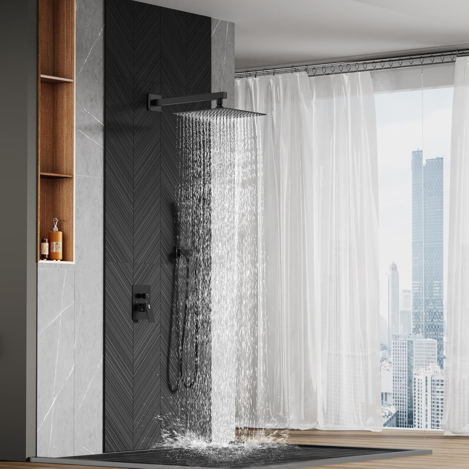 SR SUN RISE 10-Inch Square Rain Shower Faucet Set with Handheld Spray