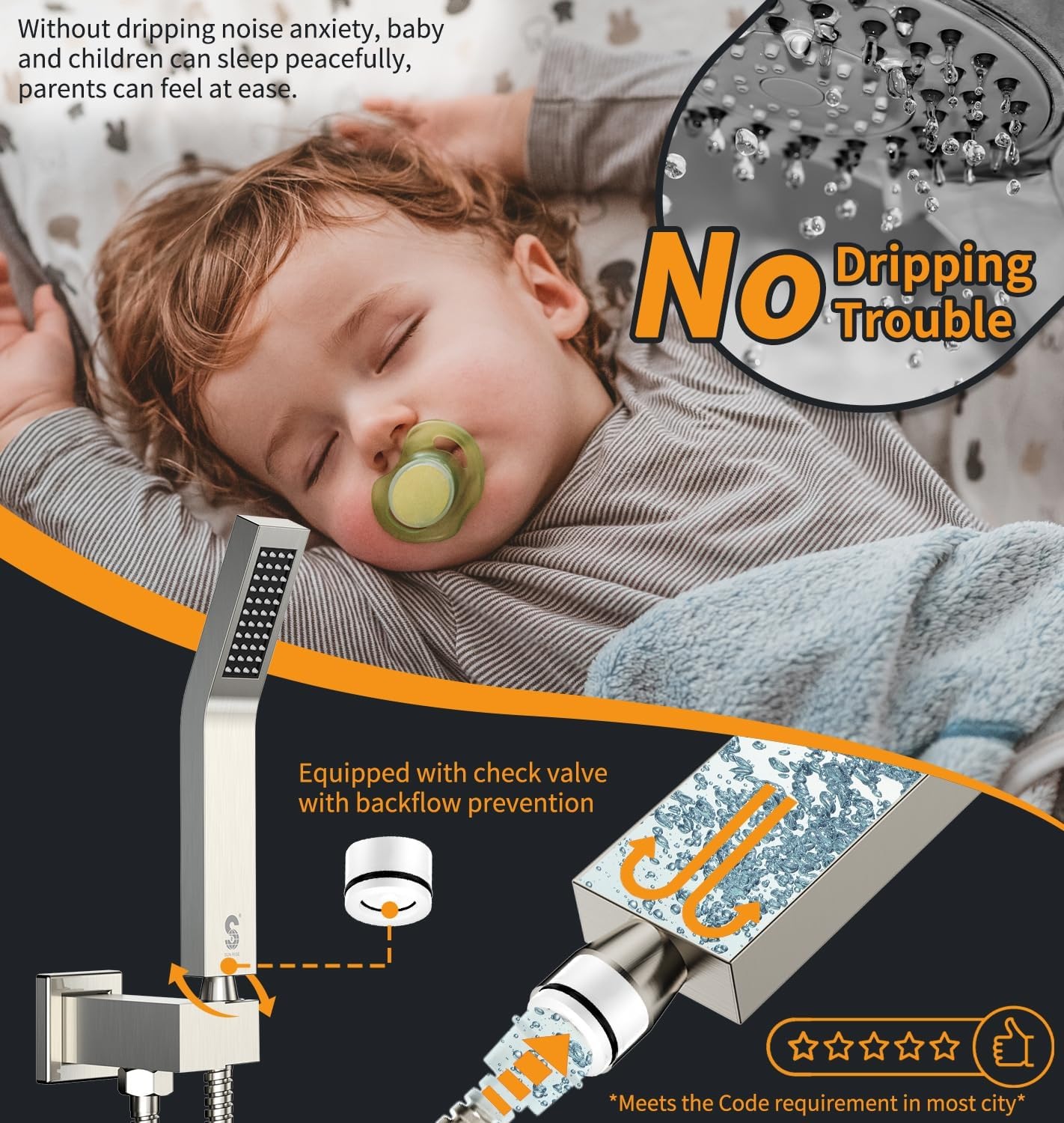 SR SUN RISE 10-Inch Square Rain Shower Faucet Set with Handheld Spray