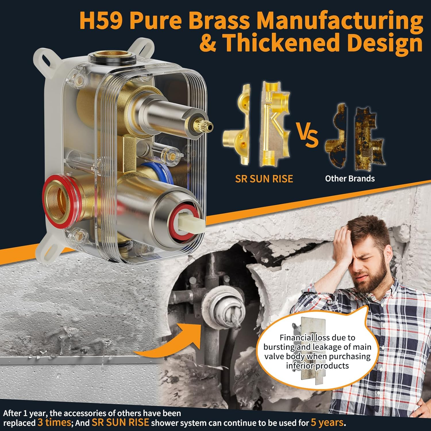 SR SUN RISE 10-Inch Square Rain Shower Faucet Set with Handheld Spray