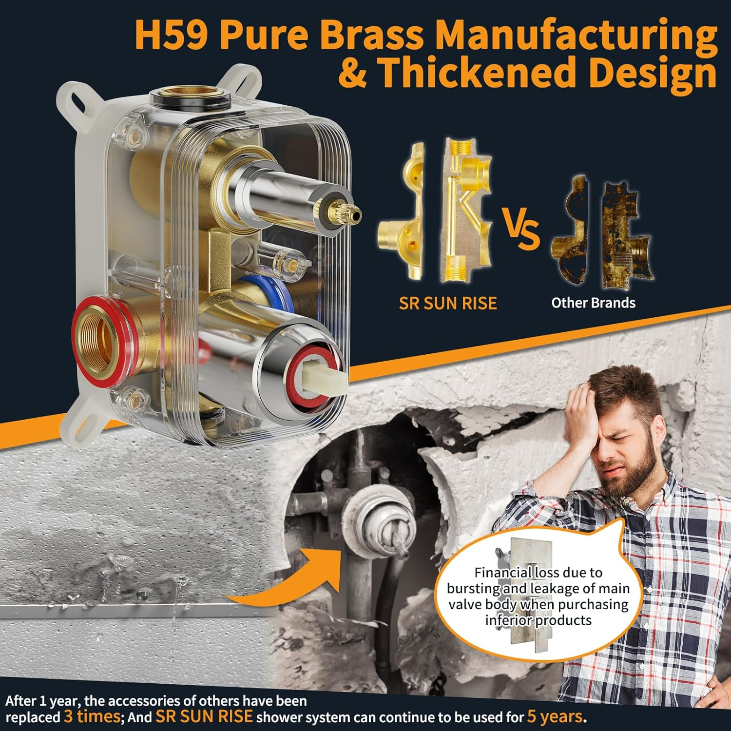 SR SUN RISE 10-Inch Square Rain Shower Faucet Set with Handheld Spray