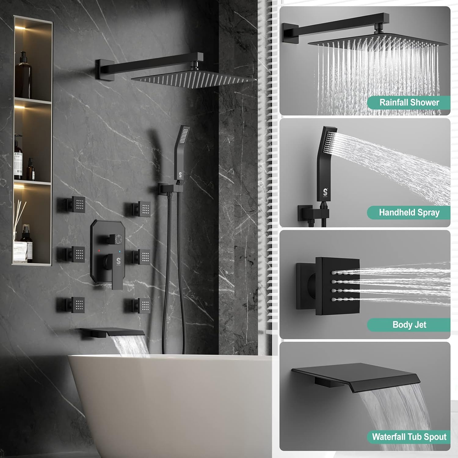 Waist Massage Spray Shower System with Tub Spout