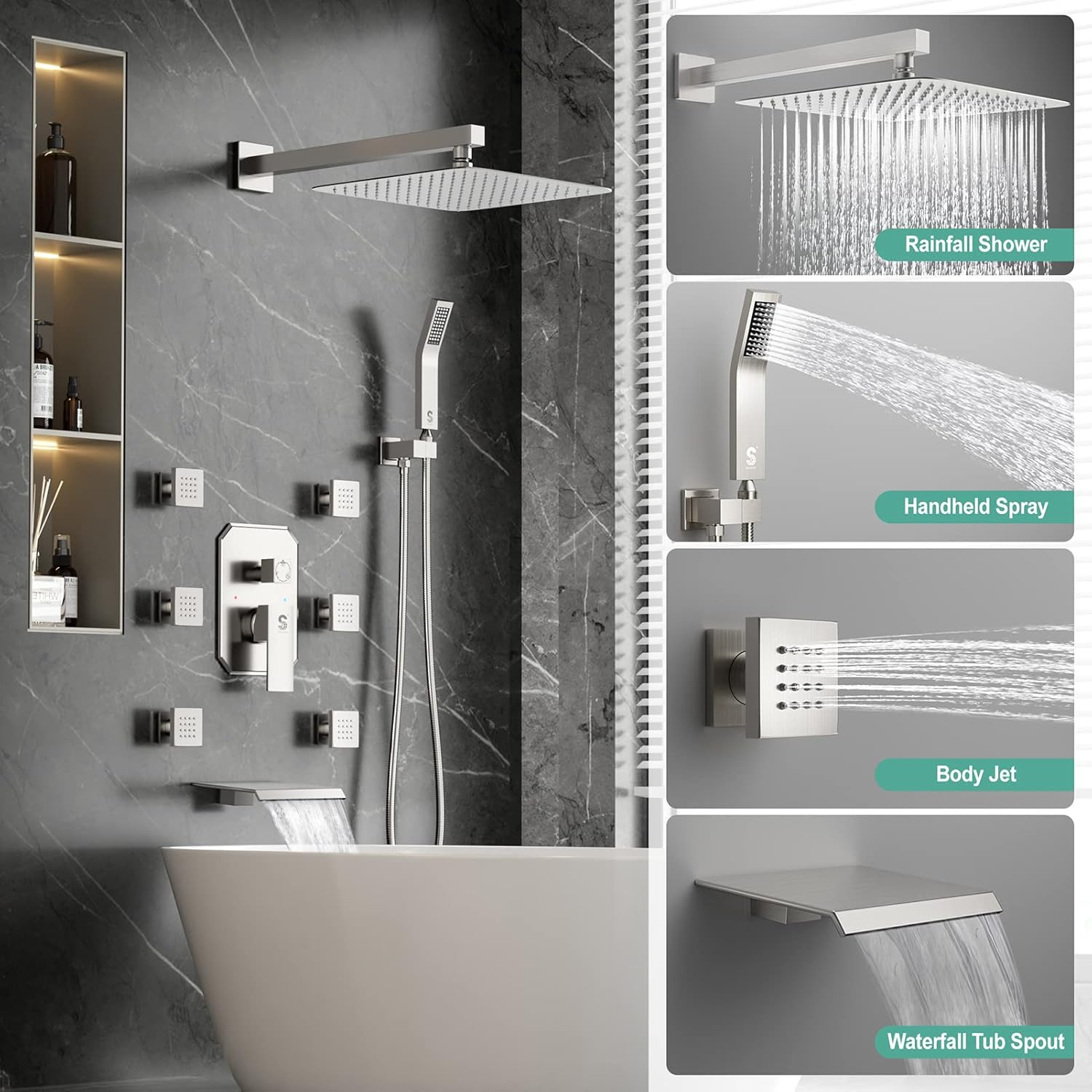 Waist Massage Spray Shower System with Tub Spout