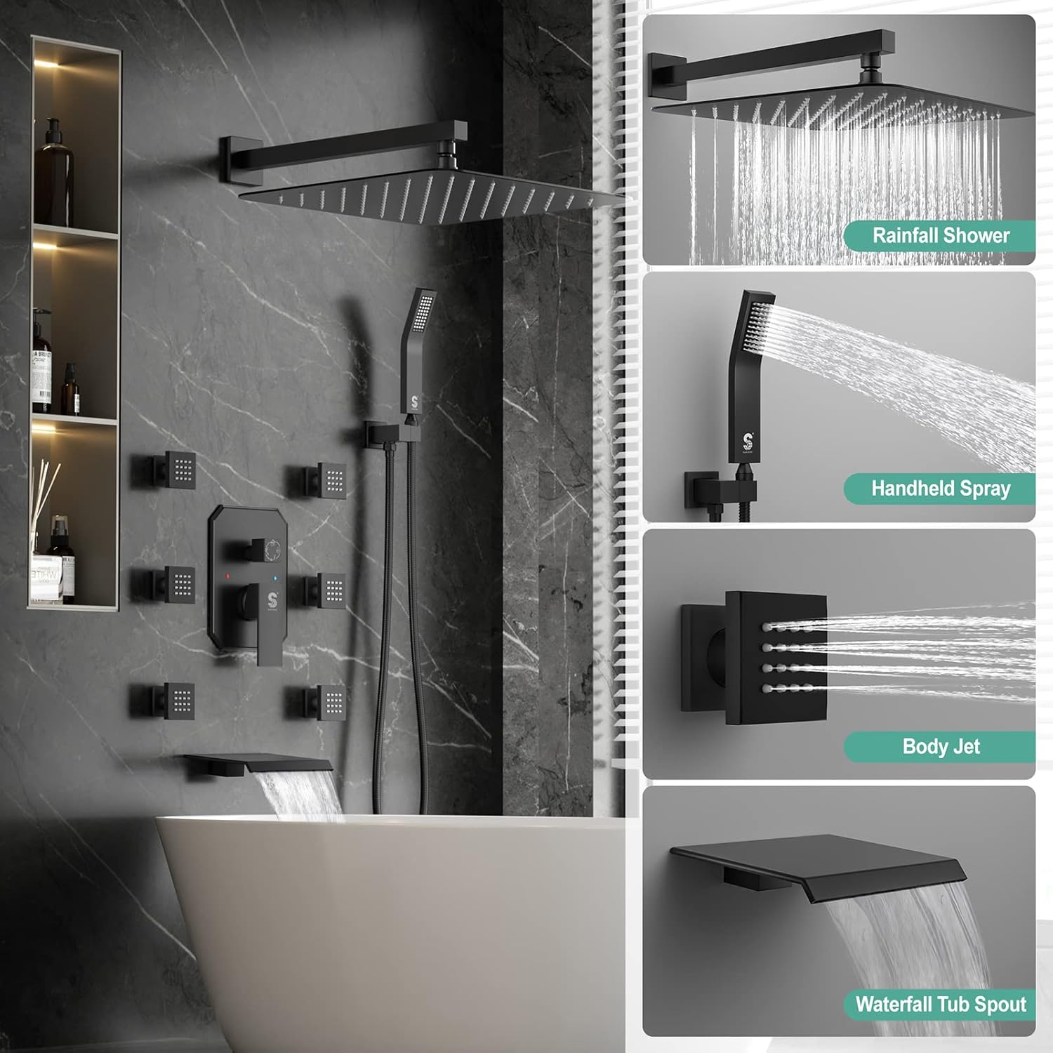 Waist Massage Spray Shower System with Tub Spout