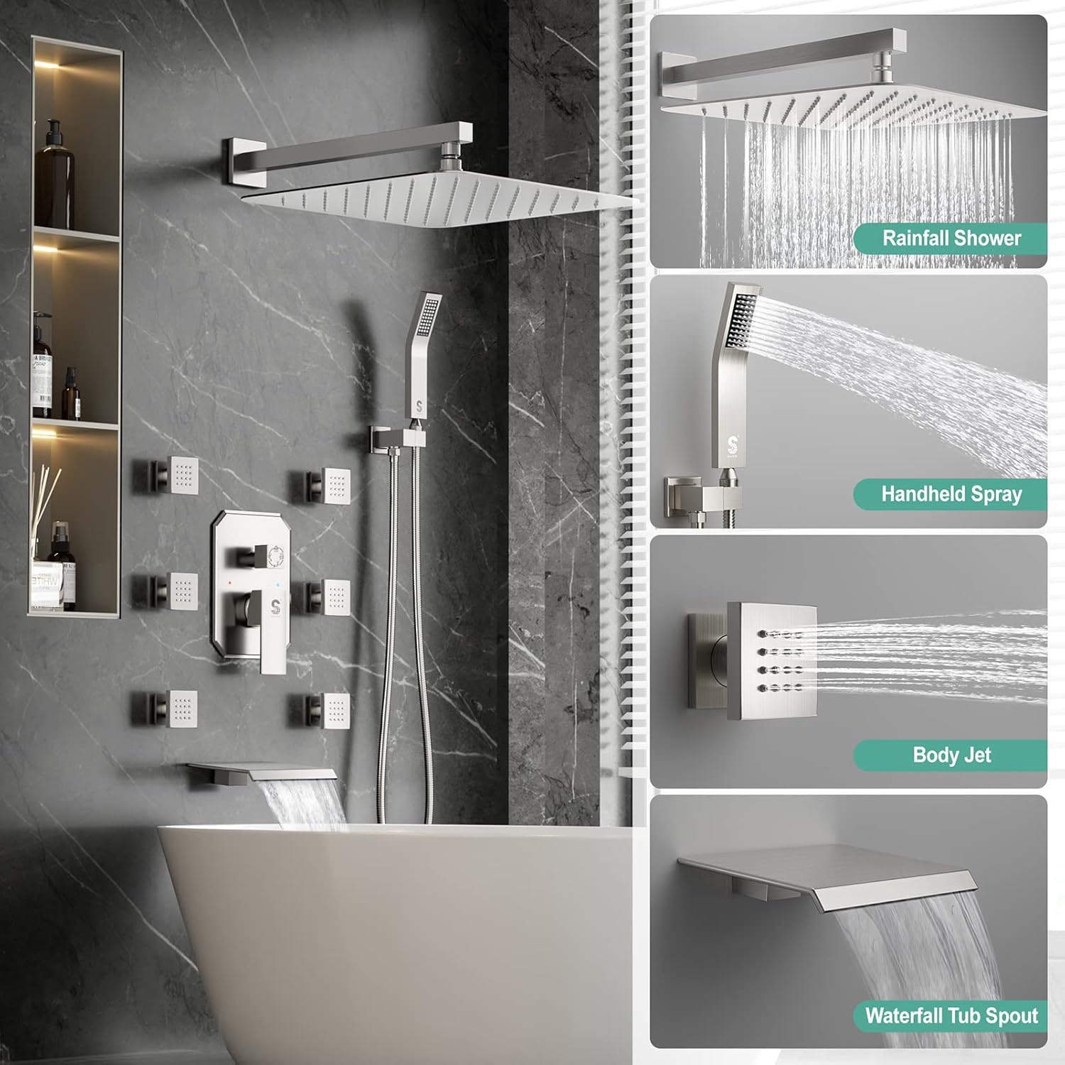 Waist Massage Spray Shower System with Tub Spout